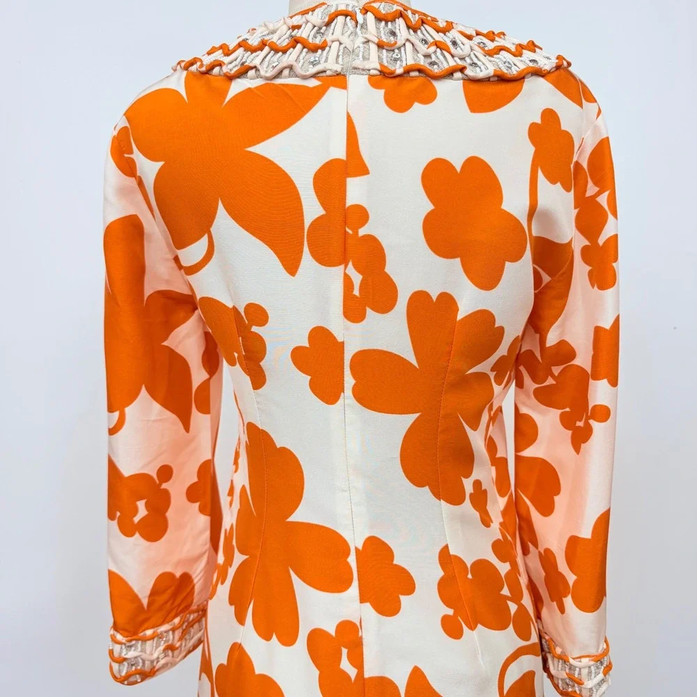 Tory Burch White and Orange Floral Mini Dress